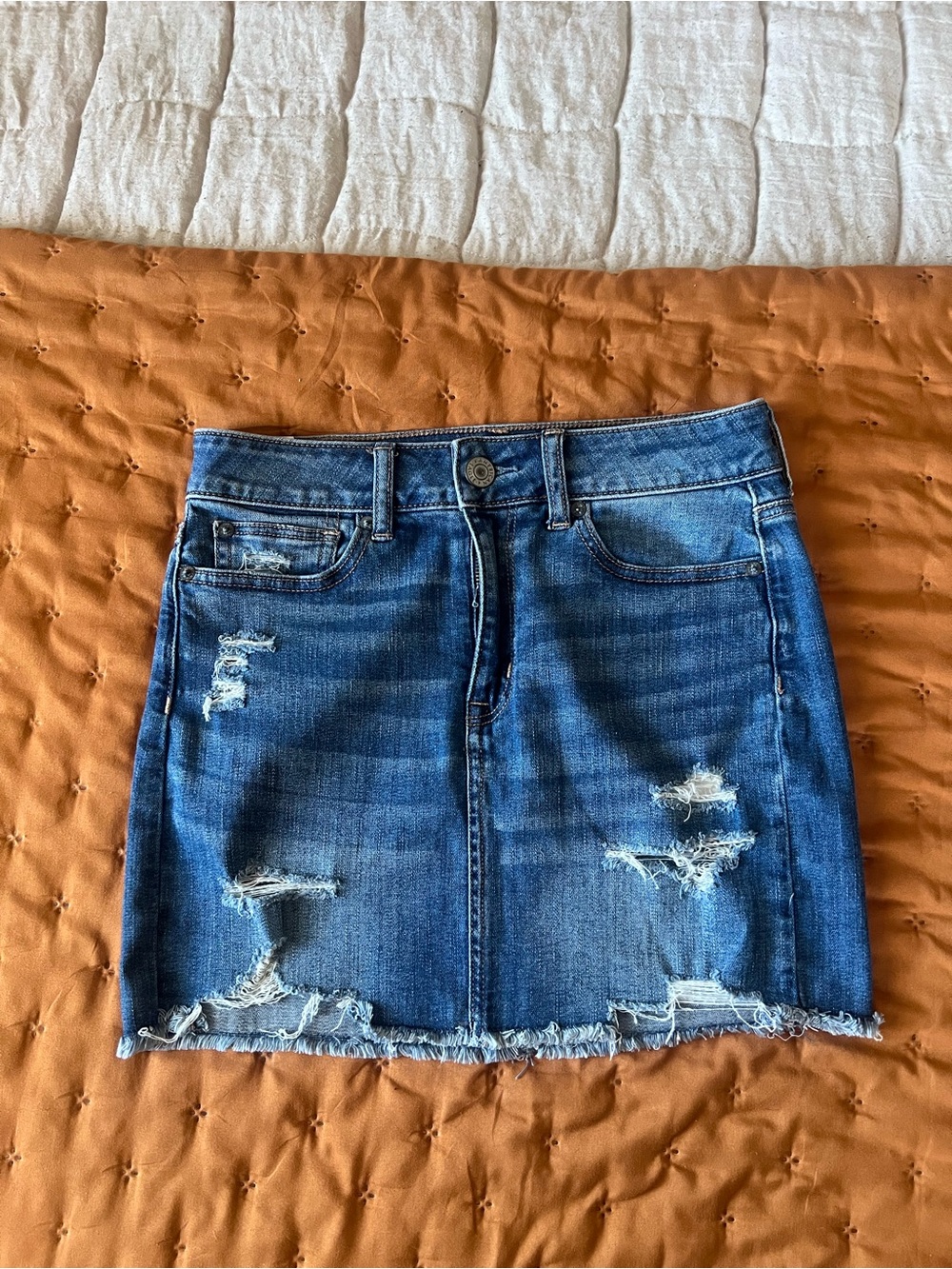 American Eagle Outfitters Blue Distressed Denim Mini Skirt